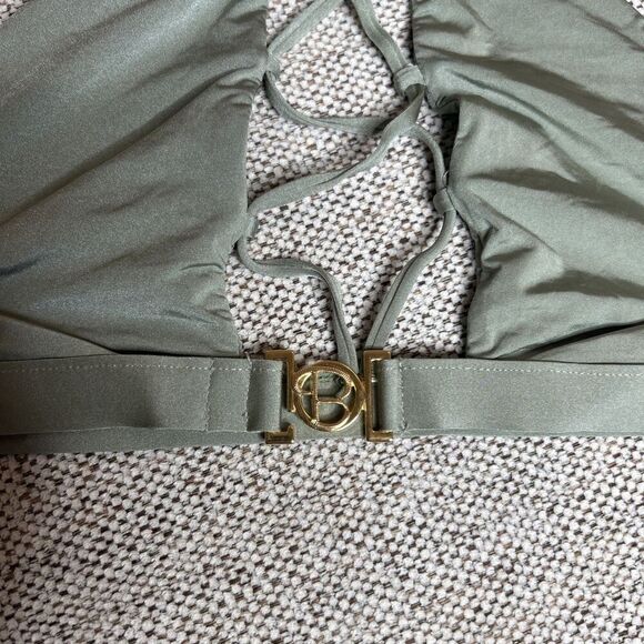 Beach Bunny Womens Swim Top Lace Up Halter Green Color Logo Size M - Picture 4 of 7